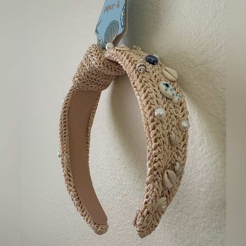 Tan Braided Hair Accessory with Blue Beads